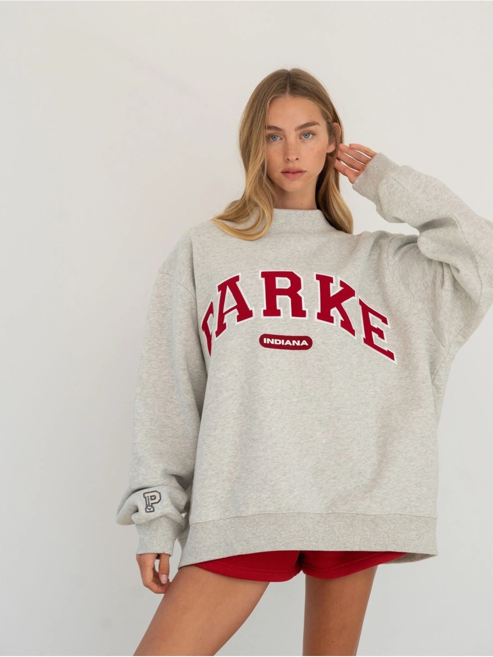 Parker Grey Crewneck Sweatshirt with Red Logo